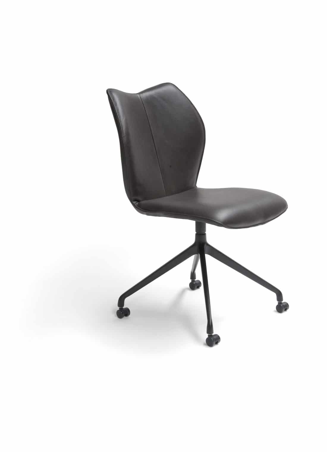 Kiq drejestol uden armlæn med hjul brunt læder skaleret E1763211922257