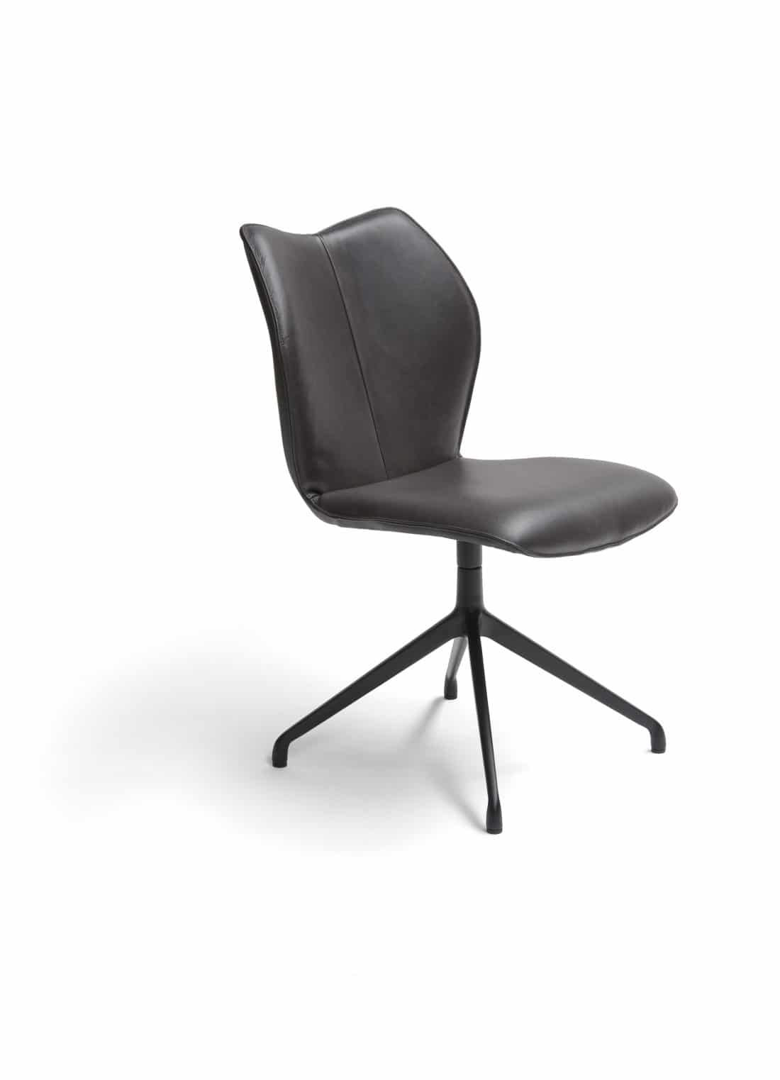 Kiq Swivel Dining Chair Without Armrests Black Legs Brown Leather Scaled