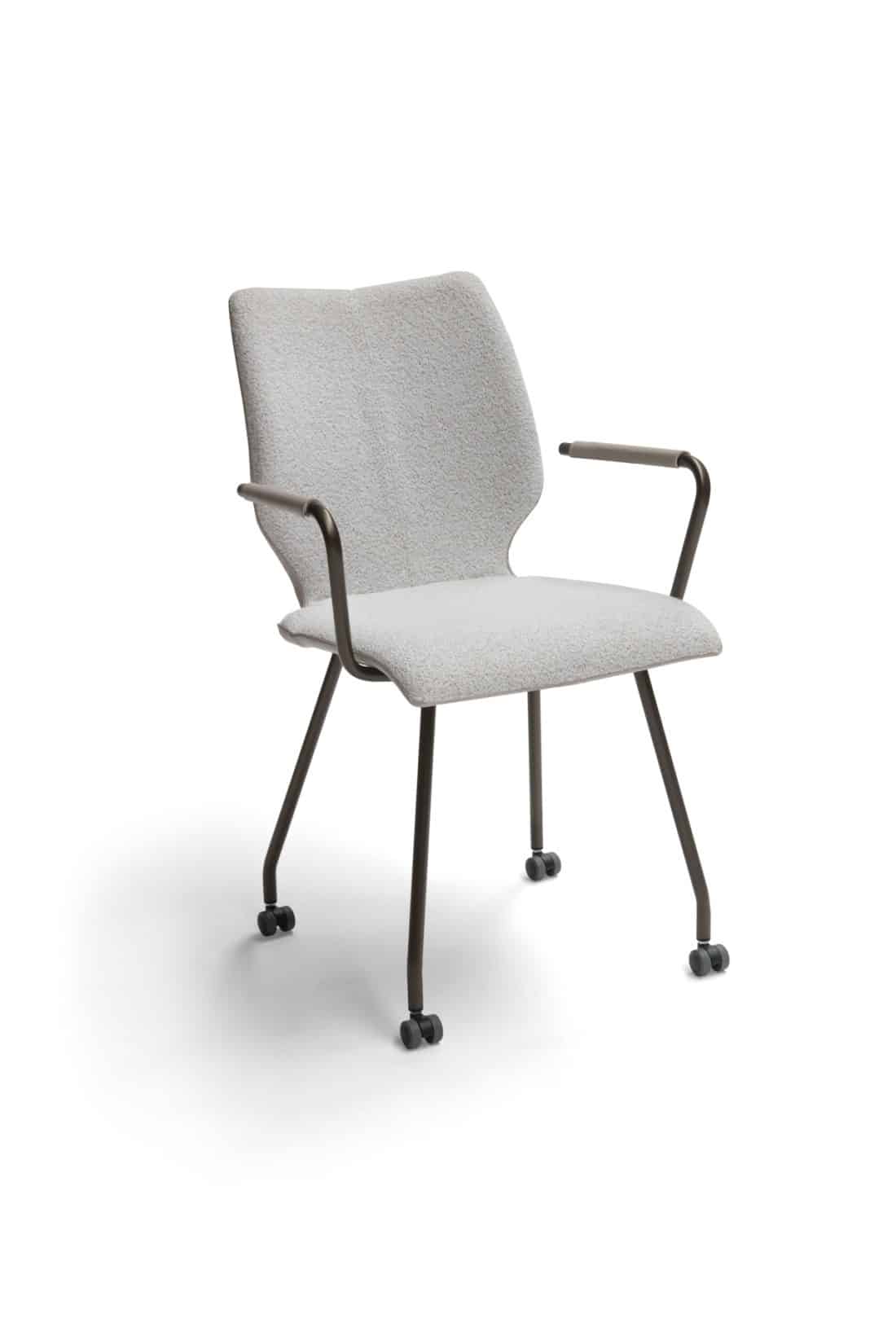 Santi Arm Dining Chair On Wheels With Armrest Fabric White Breesnewworld