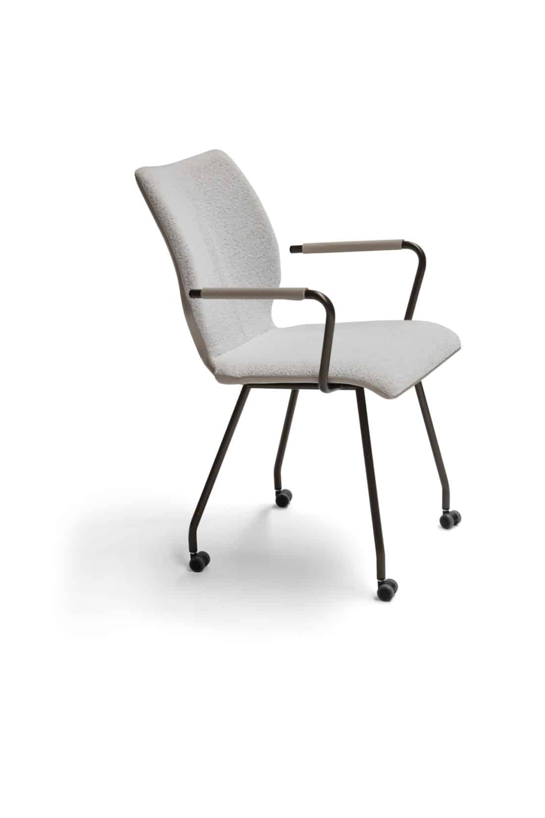 Santiarm Dining Chair With Armrest Wheels Beige White Breesnewworld