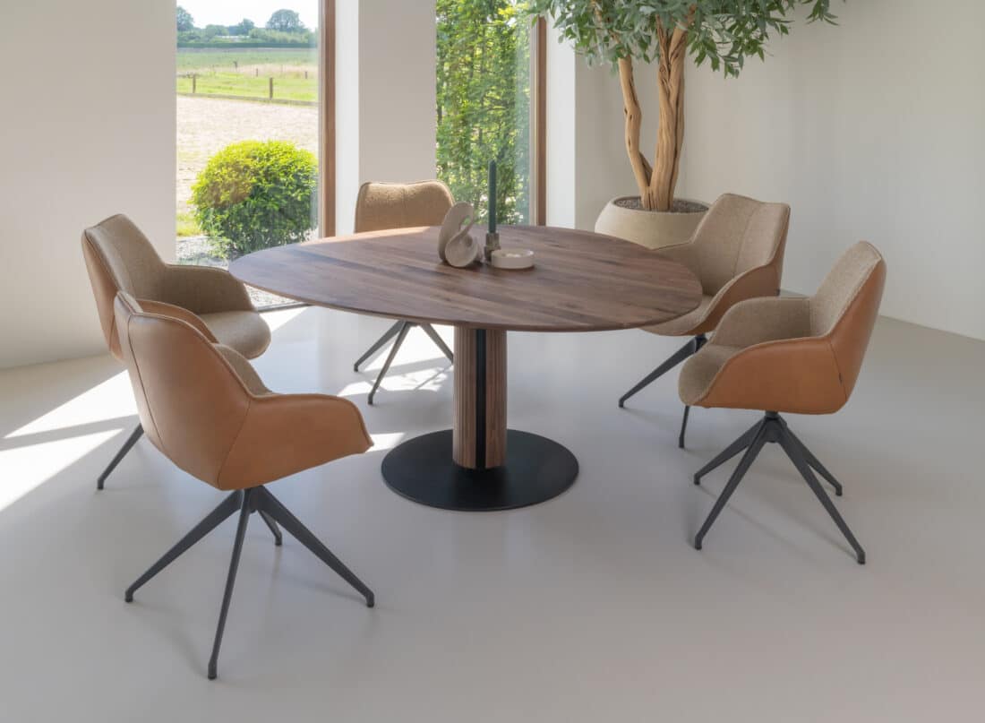 Kiq Eetkamerstoel Met Armleuning Cognac Steely Xl Eettafel Massief Noten