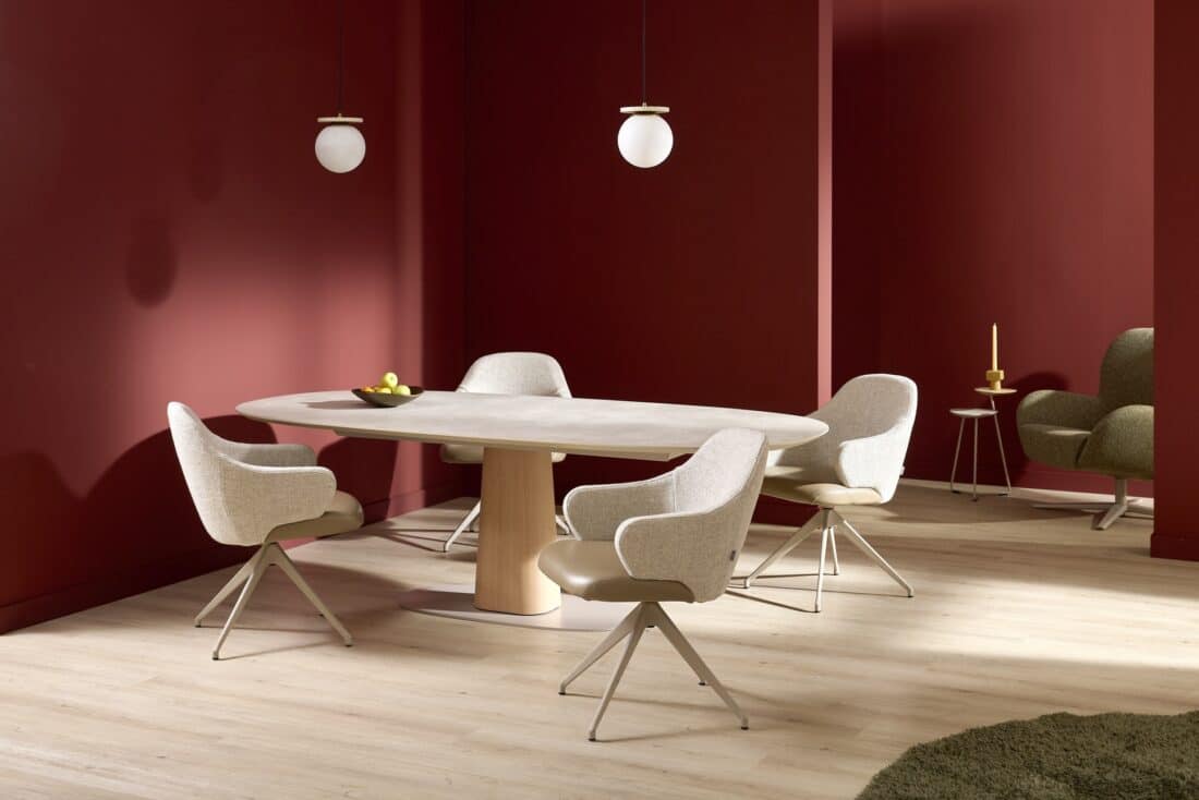 Linq Japandi Dining Chair Beige Swivel Frame Storq Modern Dining Table Beige