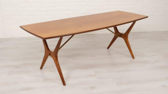 Coffee Table Teak Brass Vintage Coffeetable