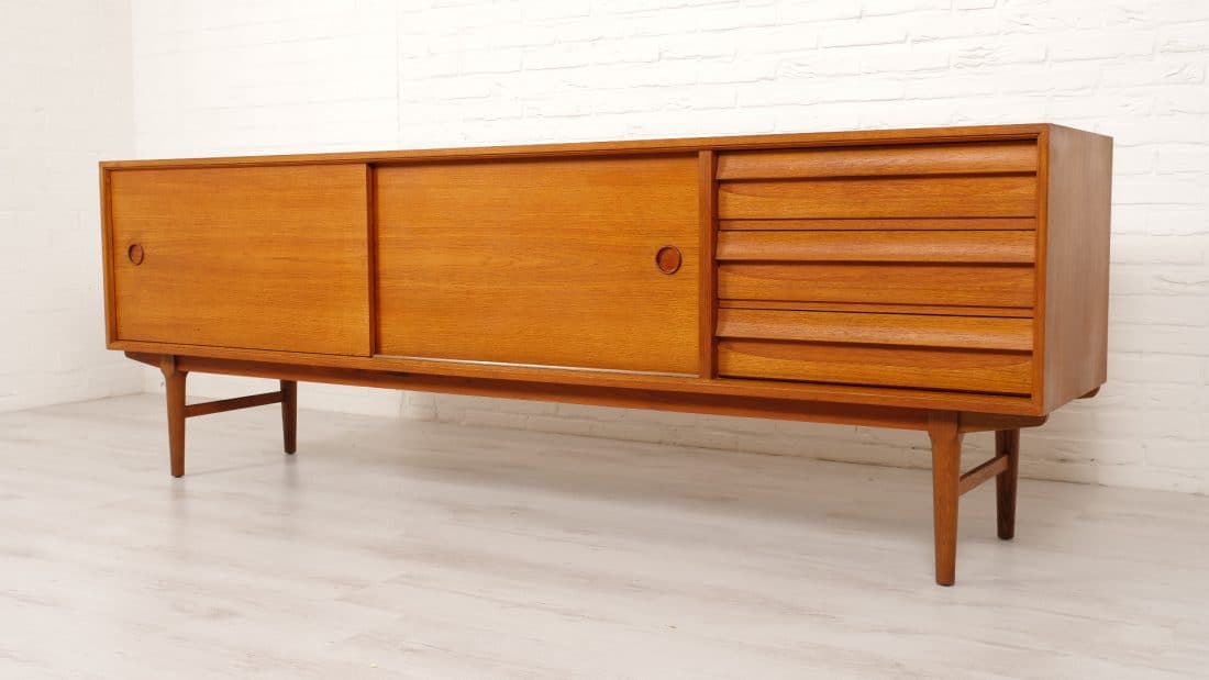 Vintage Dressoir Teak Mid Century Modern Schuifdeuren 220 Cm