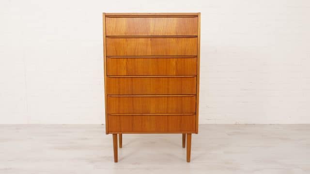 Vintage Deense Ladekast Teak 6 Lades 102 Cm