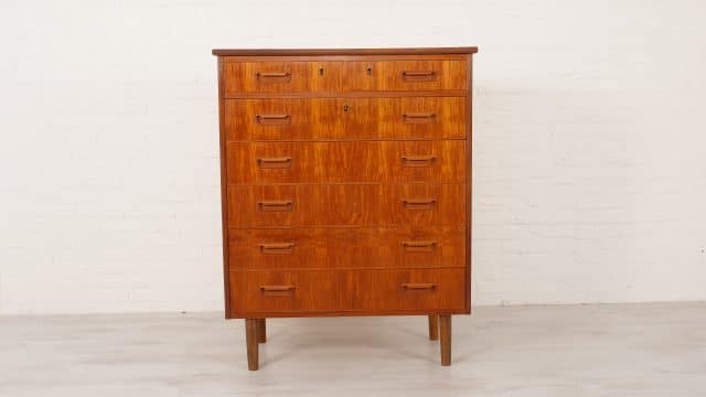 Vintage Deense Ladekast Teak 7 Lades 111 Cm