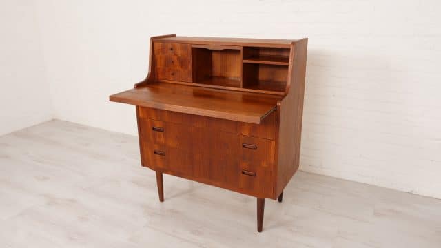 Vintage Secretaire Teak Met Spiegel 84 Cm