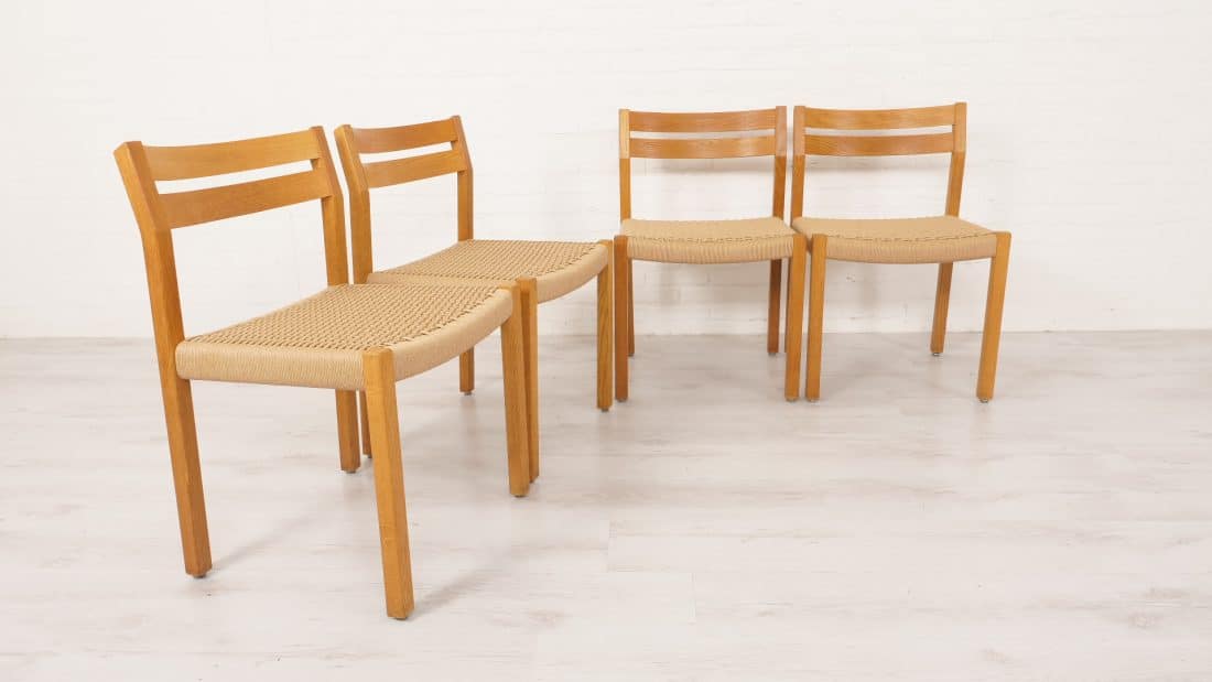 5x Chaise de salle à manger Jorgen Henrik Mller Modèle 401 Papercord Chêne restauré