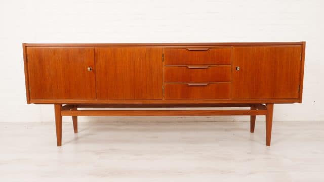 Vintage Teak Sideboard 220 cm Wooden Handles