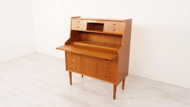 Secretaire Vintage Teck Avec Miroir 92 Cm