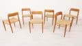 Ensemble de 6 chaises de salle à manger Niels Otto Mller Modèle 75 Papercord Teck restauré