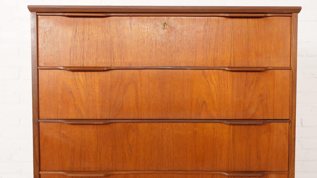 Vintage Deense Ladekast Teak 6 Lades 126 Cm