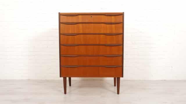 Vintage Deense Ladekast Teak 6 Lades 104 Cm