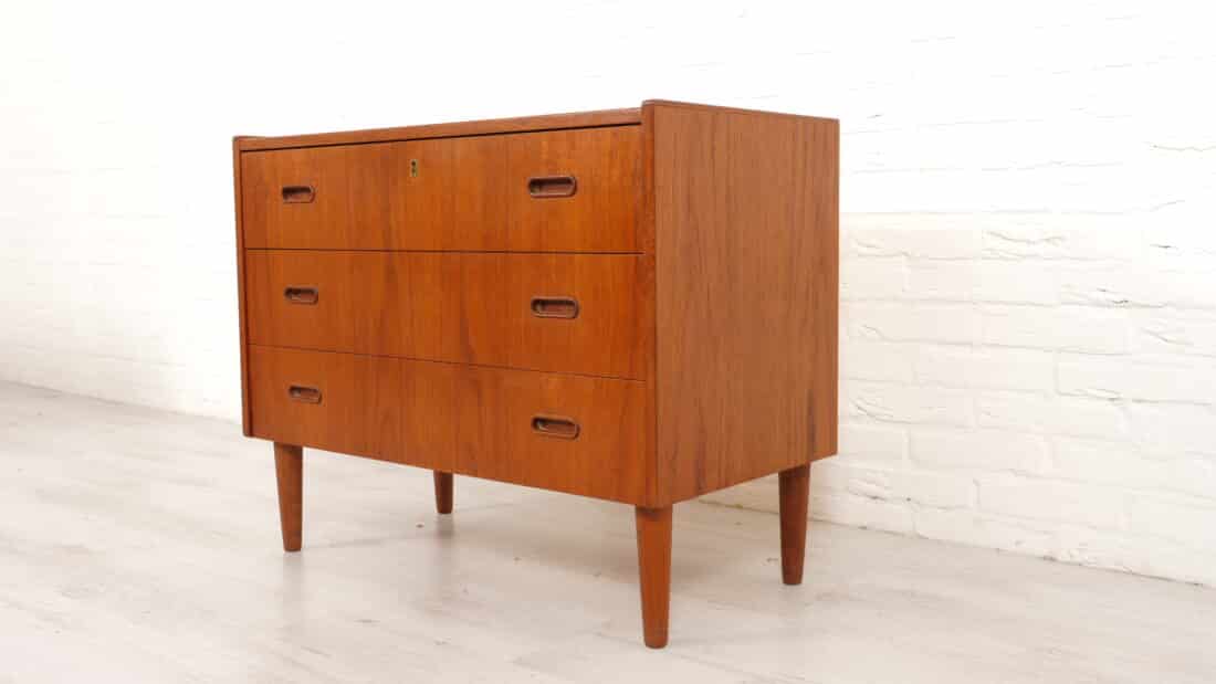 Vintage Deense Ladekast Teak 3 Lades