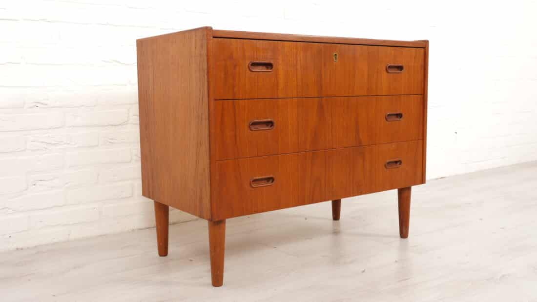 Vintage Deense Ladekast Teak 3 Lades