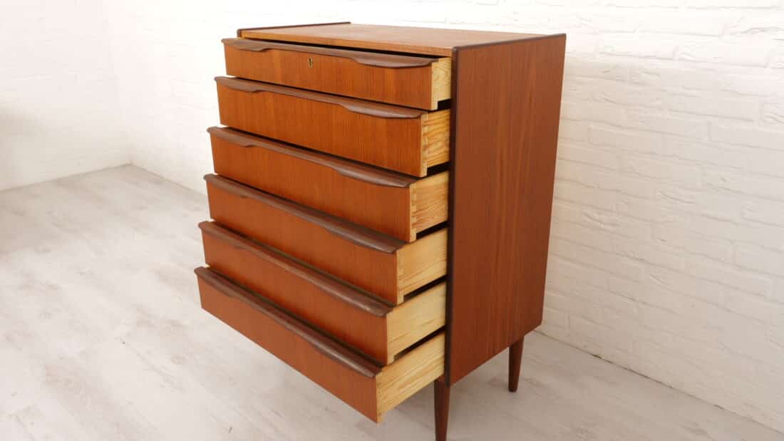 Vintage Deense Ladekast Teak 6 Lades 105 Cm Kopie