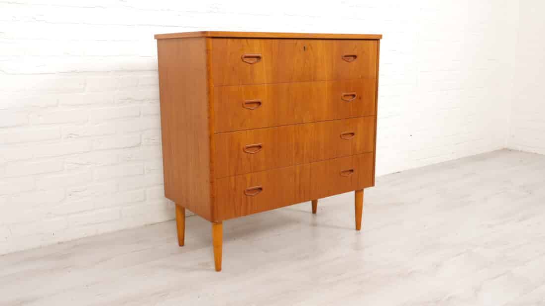 Vintage Ladekast Teak 4 Lades