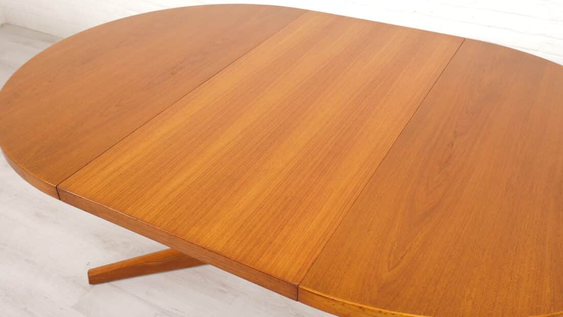 Vintage Ronde Eettafel Teak Uitschuifbaar 115 Cm