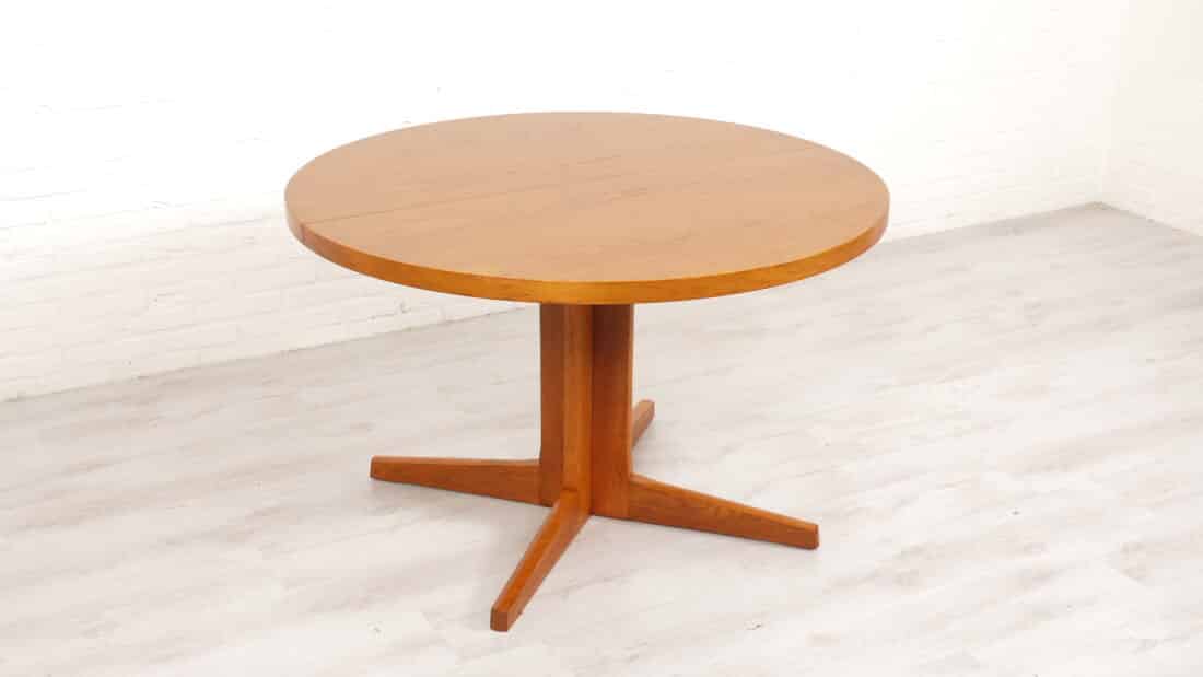 Vintage Ronde Eettafel Teak Uitschuifbaar 115 Cm