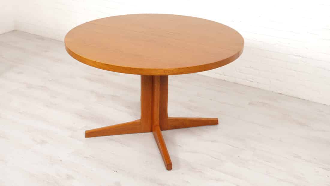 Vintage Ronde Eettafel Teak Uitschuifbaar 115 Cm