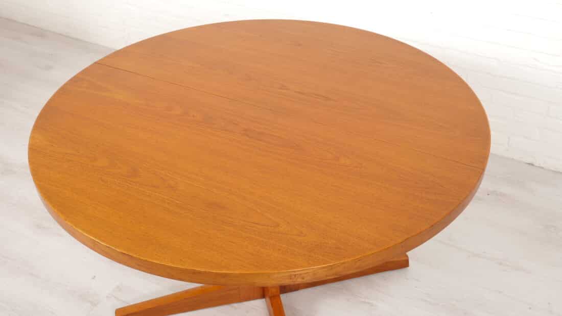 Vintage Ronde Eettafel Teak Uitschuifbaar 115 Cm