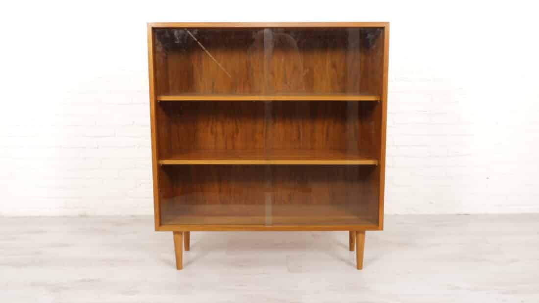 Vintage Boekenkast Teak Glazen Deuren 100 Cm