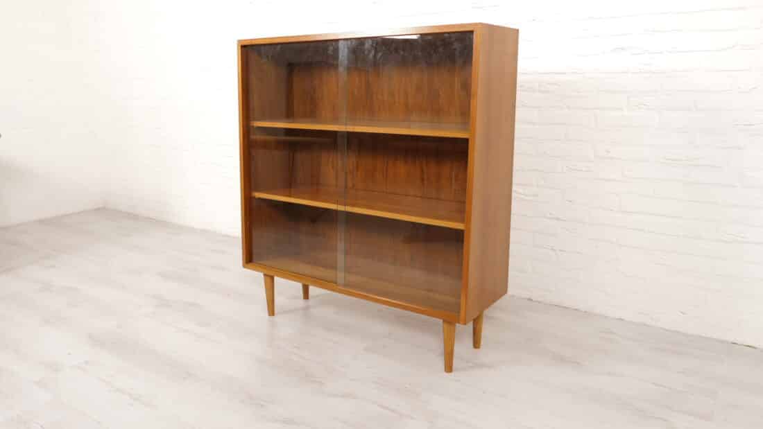 Vintage Boekenkast Teak Glazen Deuren 100 Cm