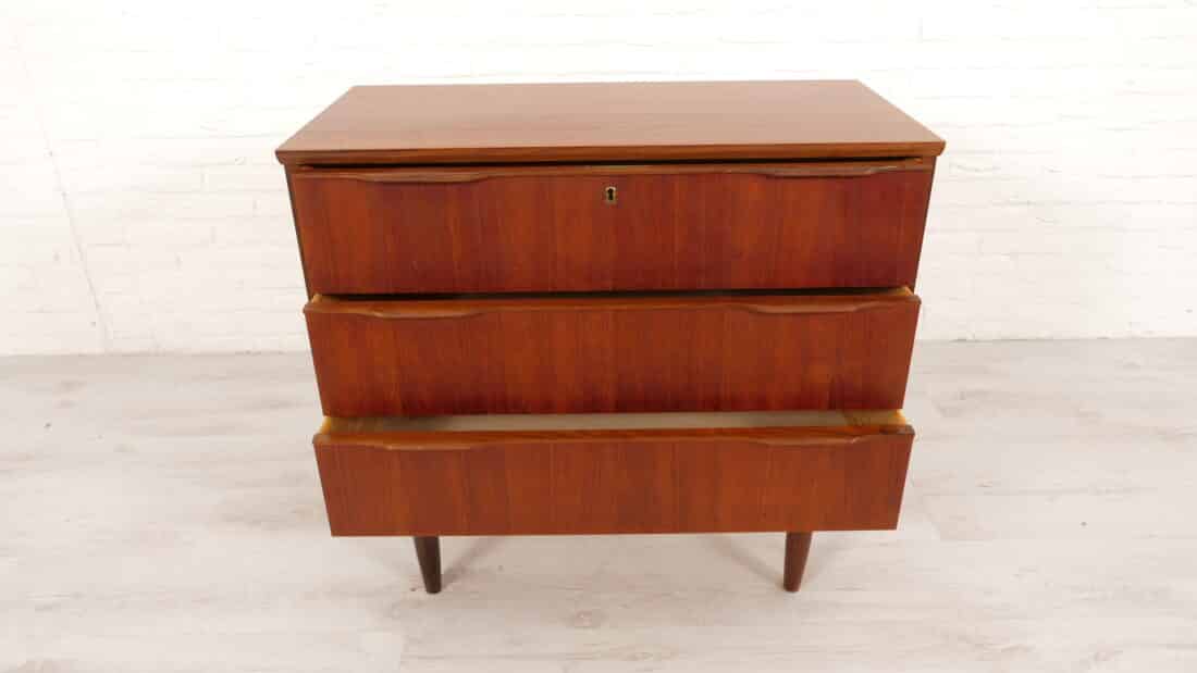 Vintage Deense Ladekast Teak 3 Lades