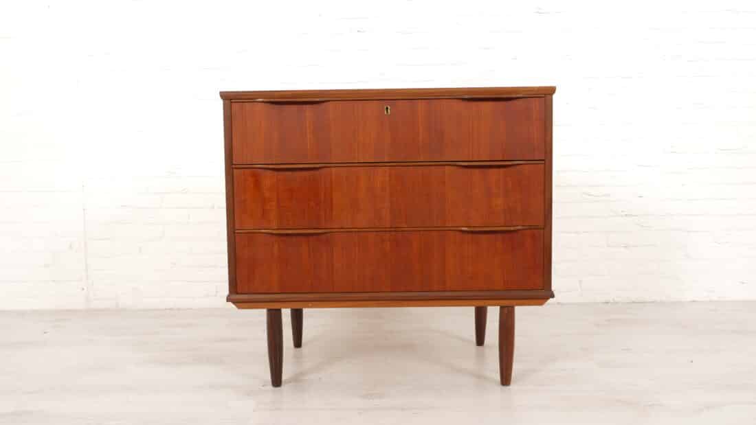 Vintage Deense Ladekast Teak 3 Lades