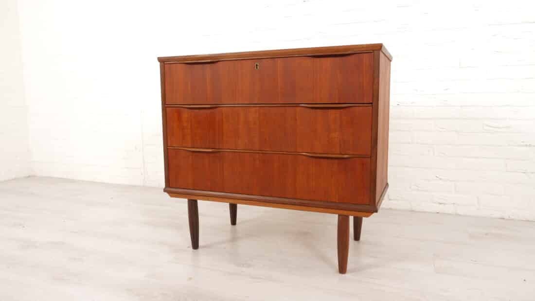 Vintage Deense Ladekast Teak 3 Lades