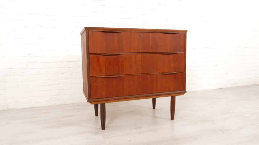 Vintage Deense Ladekast Teak 3 Lades