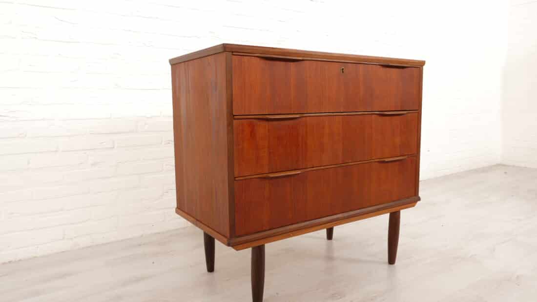 Vintage Deense Ladekast Teak 3 Lades