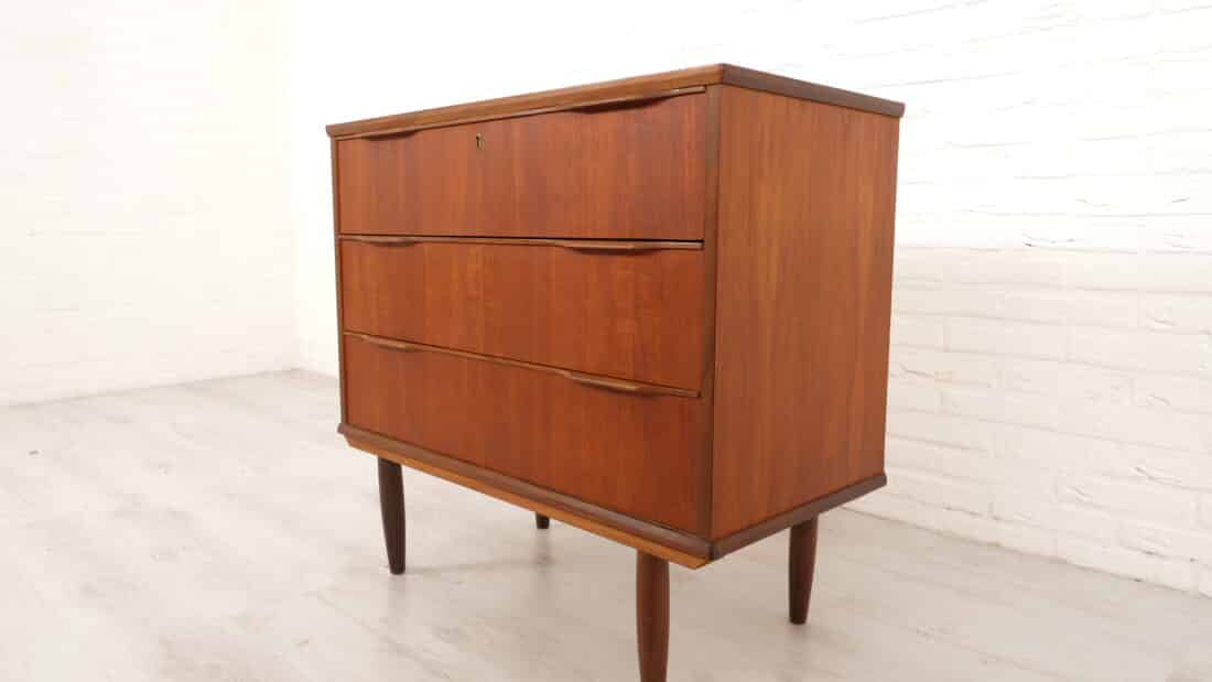 Vintage Deense Ladekast Teak 3 Lades