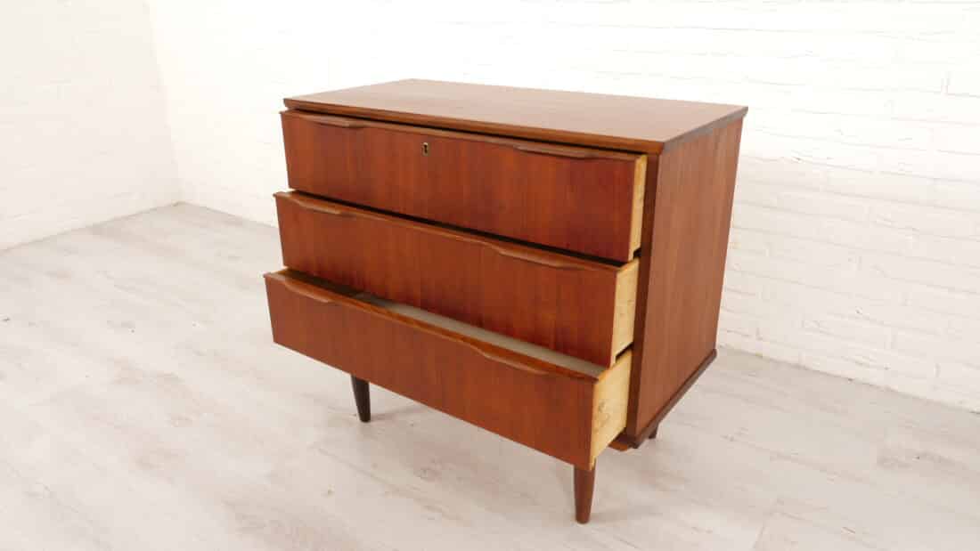 Vintage Deense Ladekast Teak 3 Lades