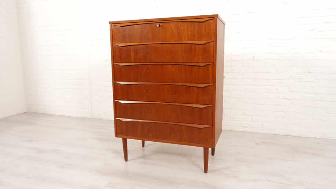 Vintage Deense Ladekast Teak 6 Lades 106 Cm