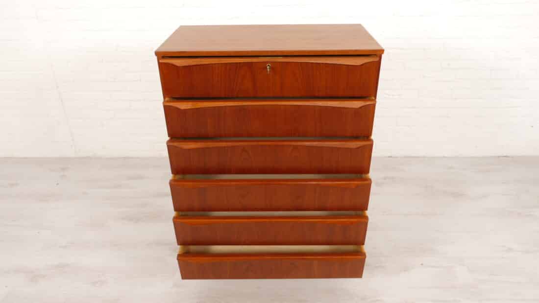 Vintage Deense Ladekast Teak 6 Lades 106 Cm