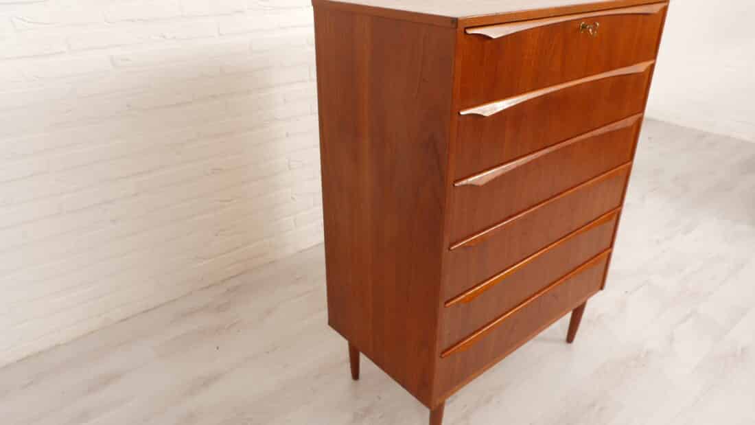 Vintage Deense Ladekast Teak 6 Lades 106 Cm