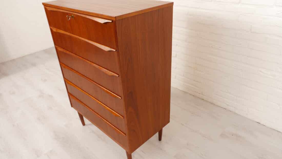 Vintage Deense Ladekast Teak 6 Lades 106 Cm