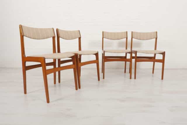 4 X Chaises de salle à manger Erik Buch Teak Stripe Beige