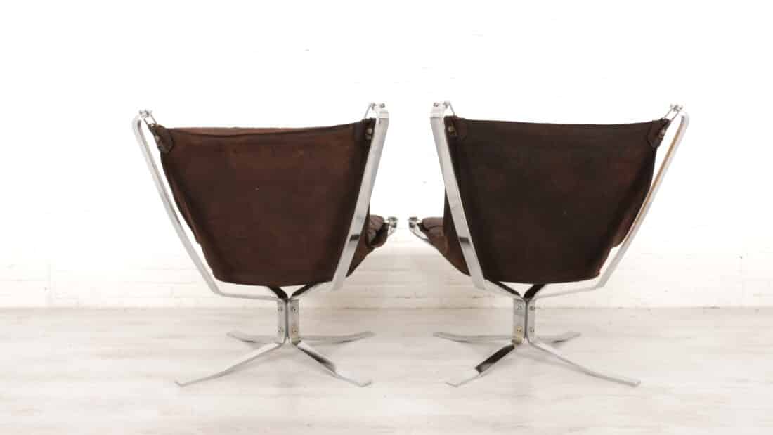 2 X Vintage Fauteuil Falcon Sigurd Ressell Leer