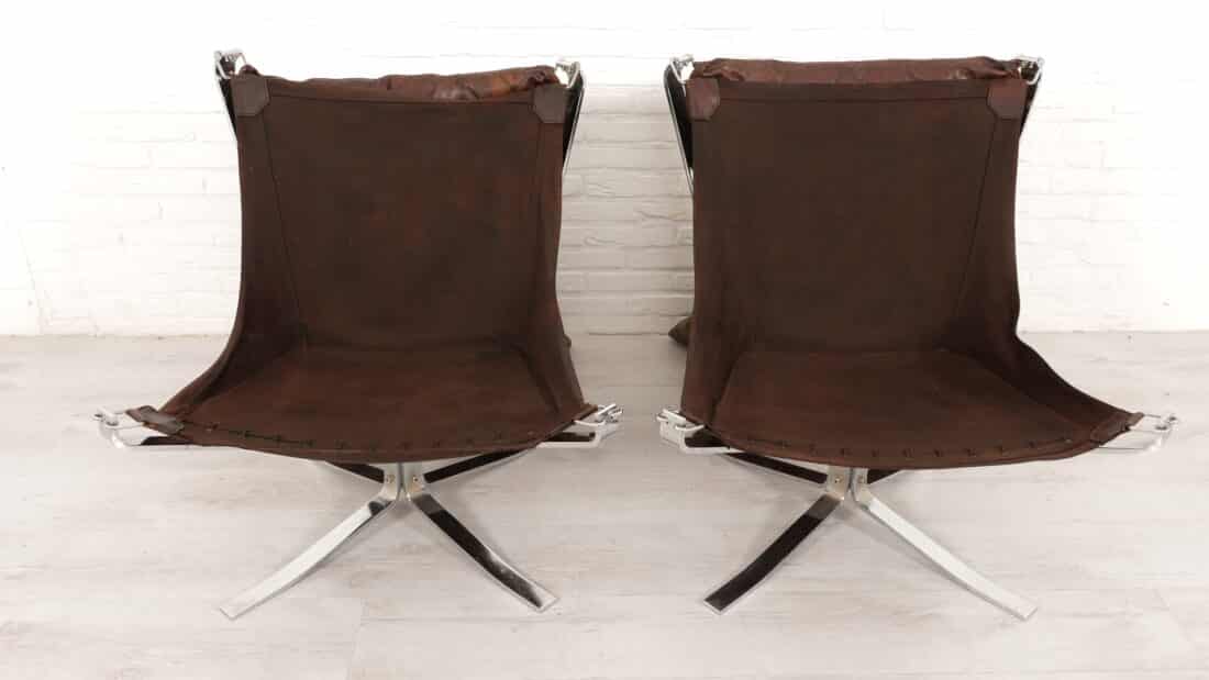 2 X Vintage Fauteuil Falcon Sigurd Ressell Leer