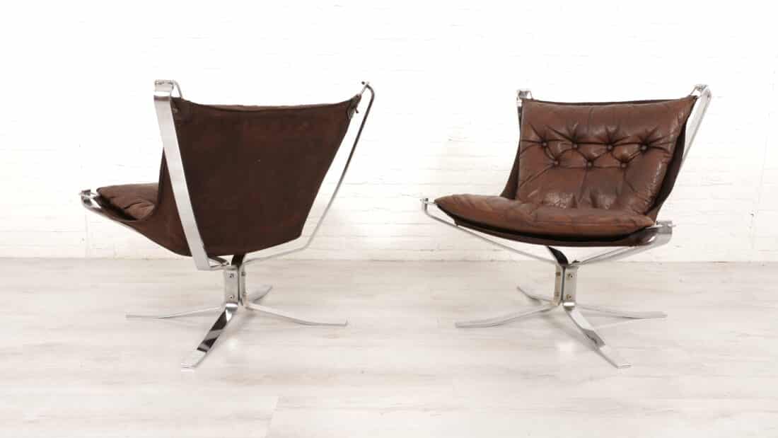 2 X Vintage Fauteuil Falcon Sigurd Ressell Leer