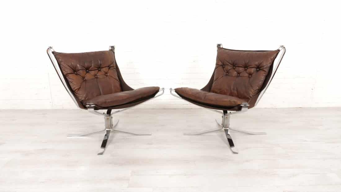 2 X Vintage Fauteuil Falcon Sigurd Ressell Leer