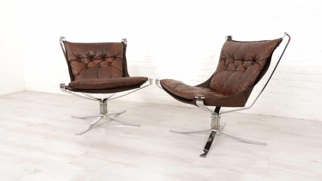 2 X Vintage Fauteuil Falcon Sigurd Ressell Leer