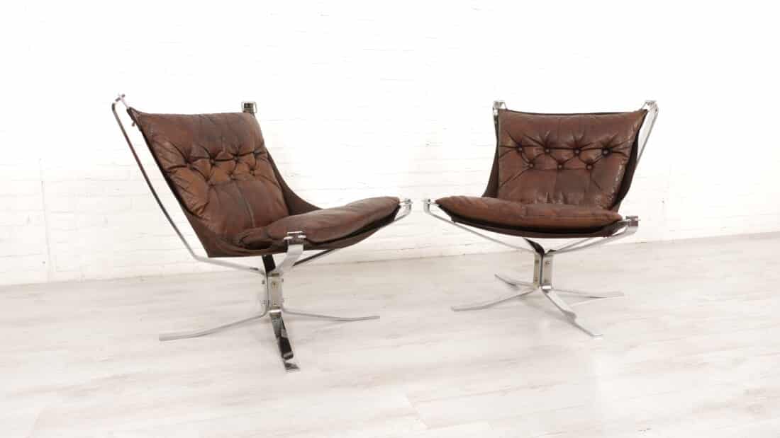 2 X Vintage Fauteuil Falcon Sigurd Ressell Leer