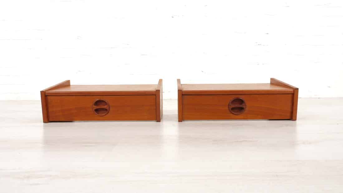 Set Deense Zwevende Nachtkastjes Teak Vintage