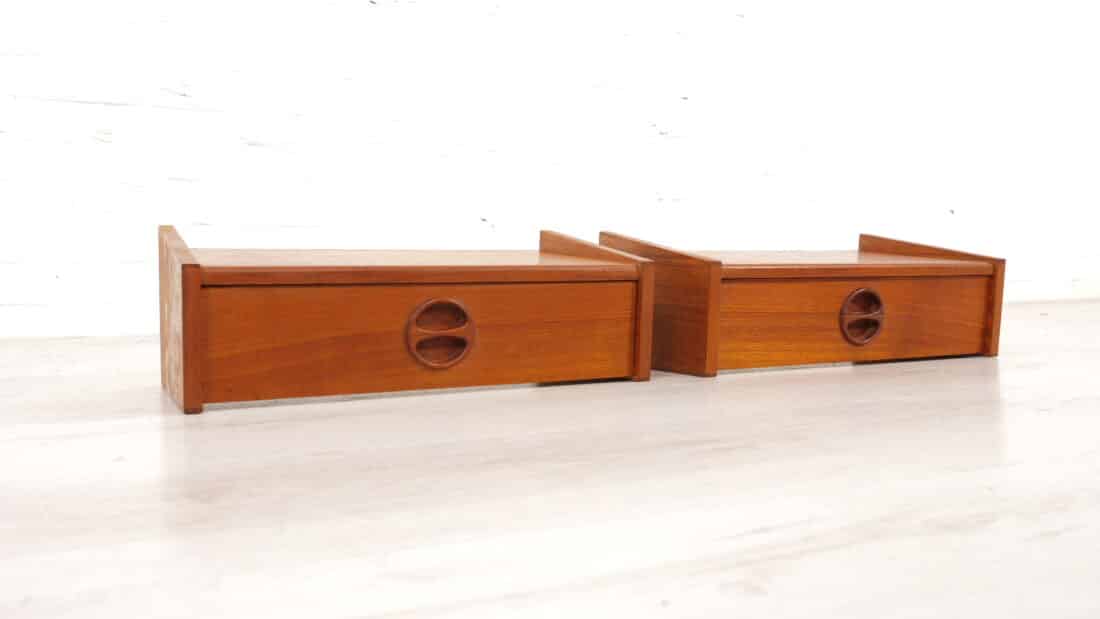 Set Deense Zwevende Nachtkastjes Teak Vintage