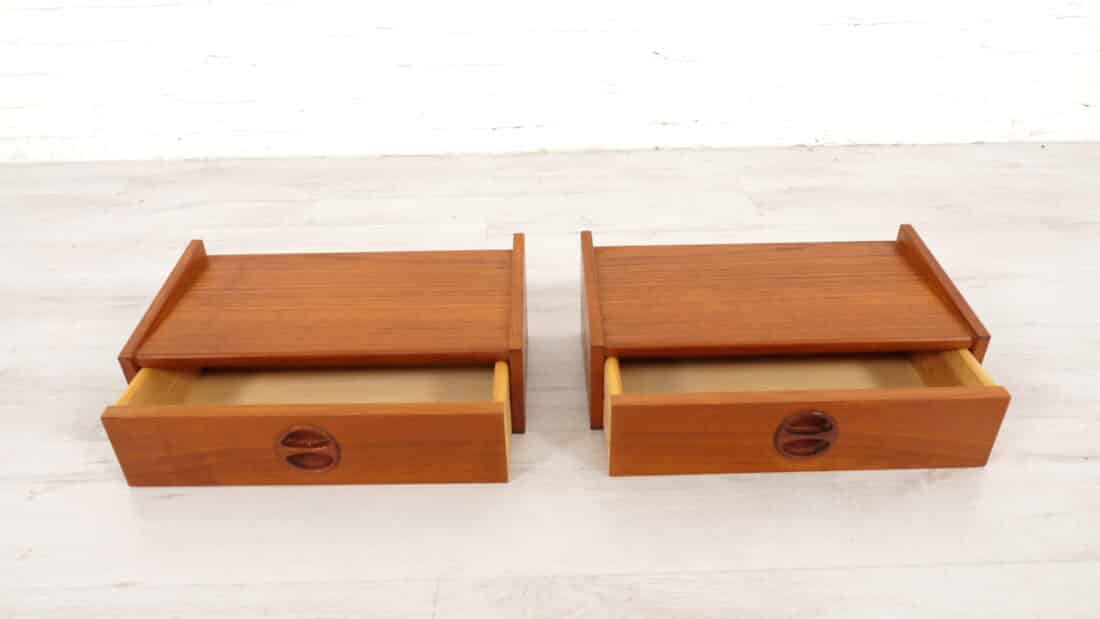 Set Deense Zwevende Nachtkastjes Teak Vintage