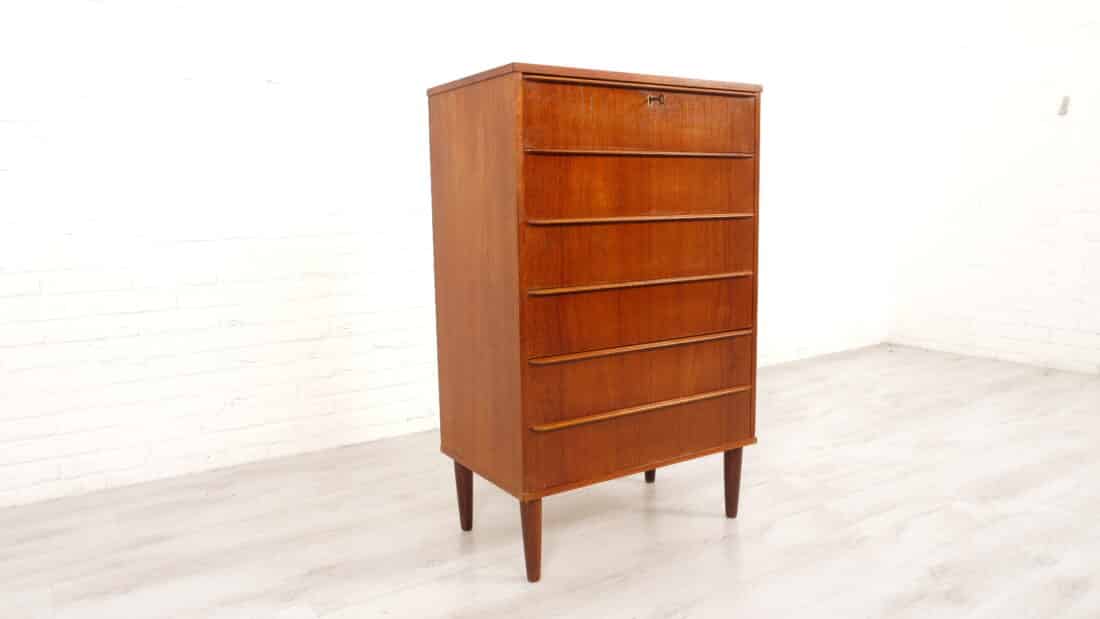 Vintage Deense Ladekast Teak 6 Lades 106 Cm