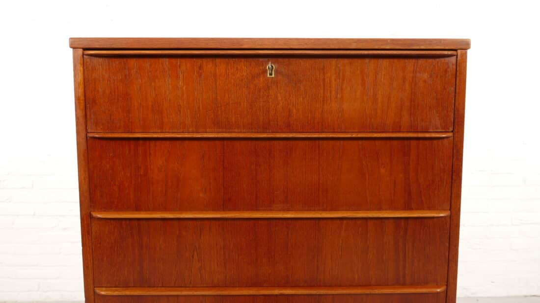 Vintage Deense Ladekast Teak 6 Lades 106 Cm